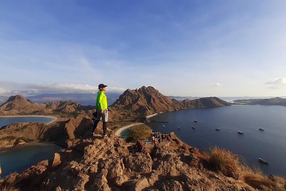 seorang pria berdiri di atas gunung