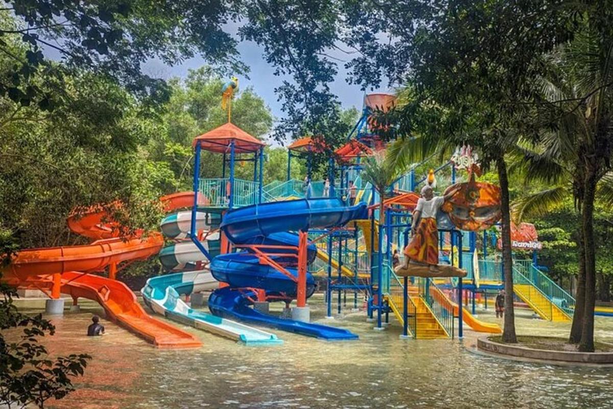 a water park with a water slide