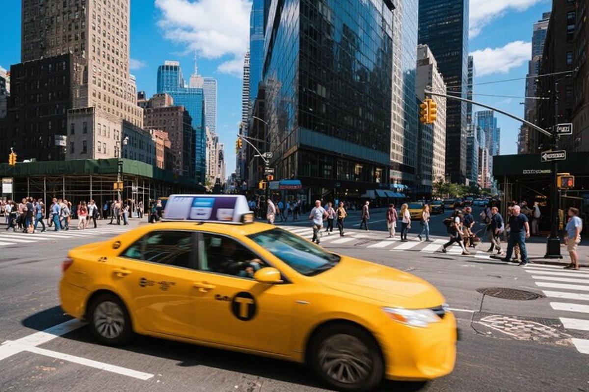 un taxi giallo che percorre una strada cittadina