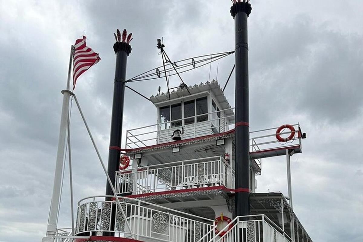 a building with an american flag on a boat