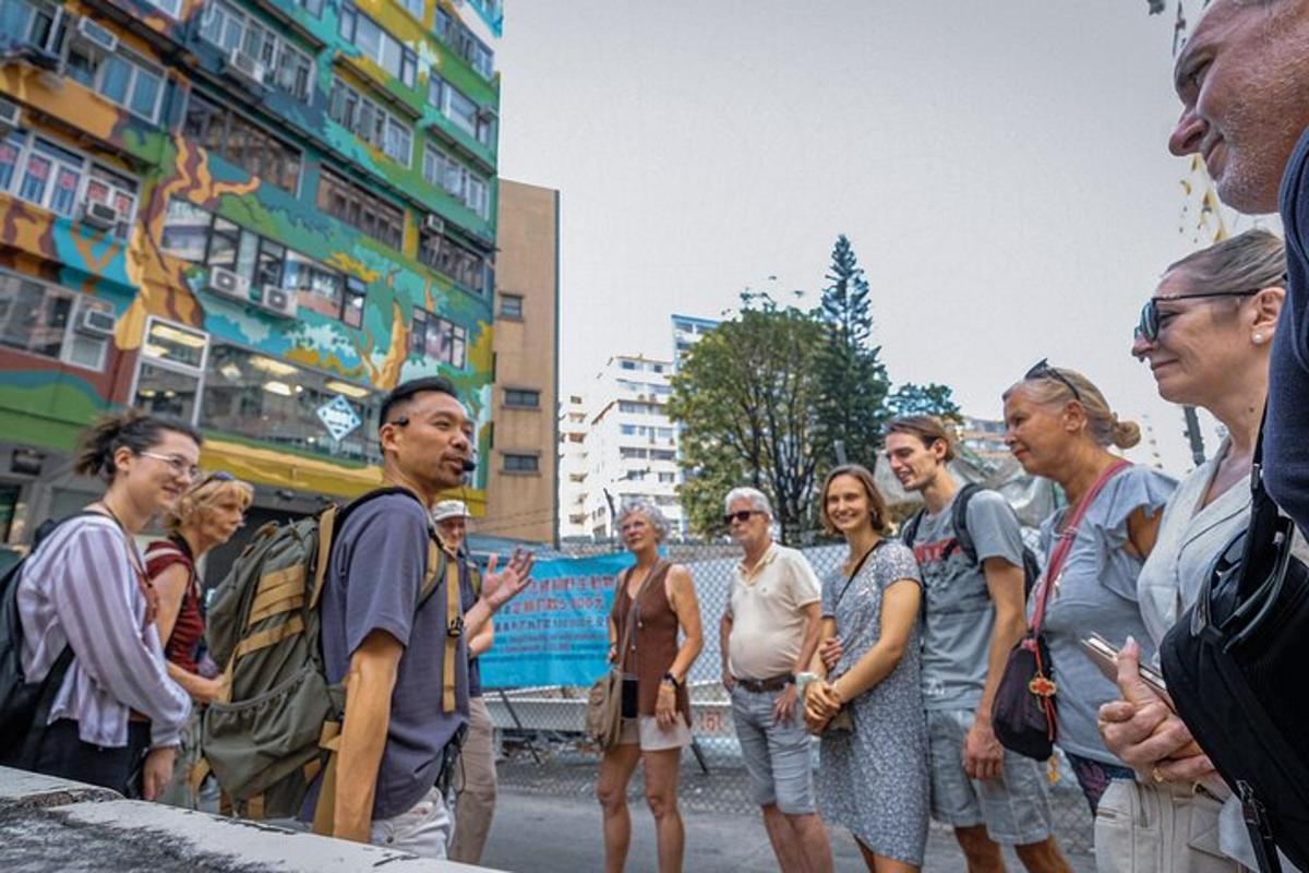 a group of people standing in the street