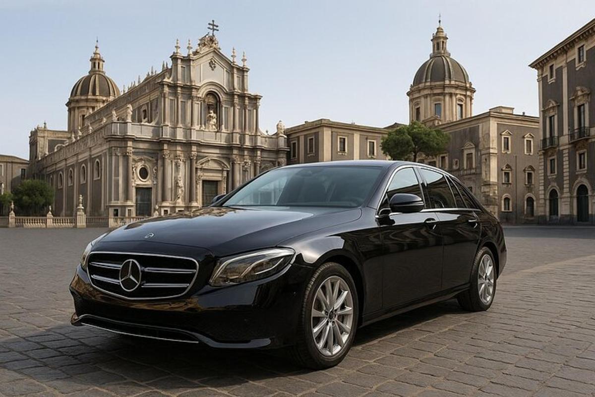 Un coche negro aparcado delante de un edificio