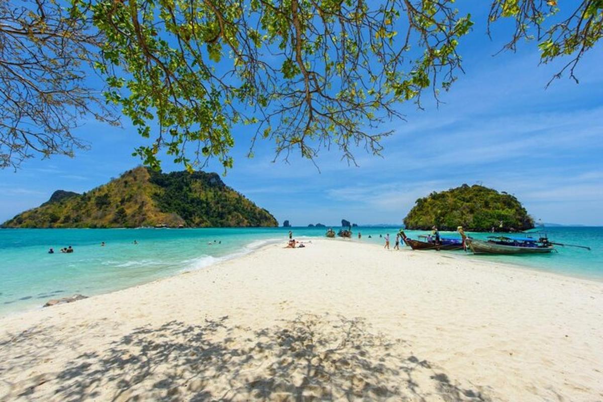 pemandangan pantai dengan orang-orang di dalam air