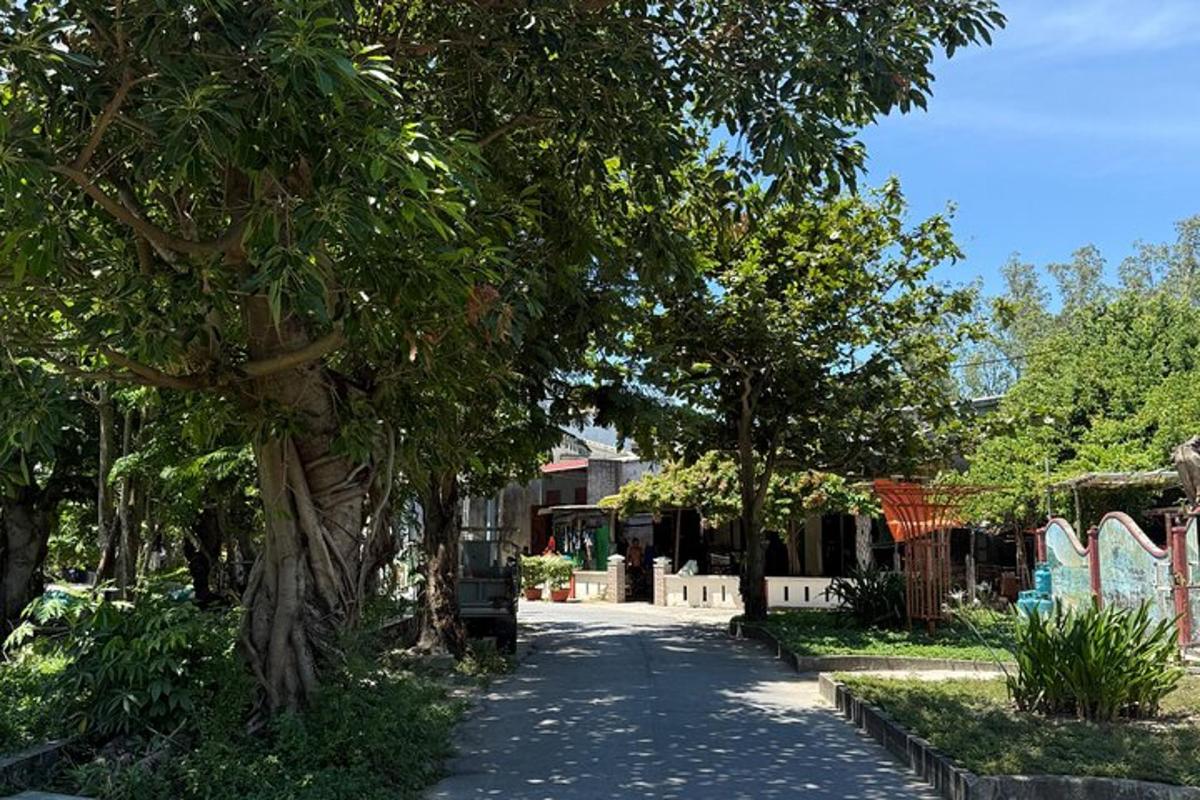 jalan dengan pokok dan rumah di latar belakang