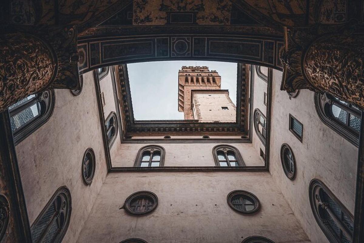 a view of a building through a mirror in a building