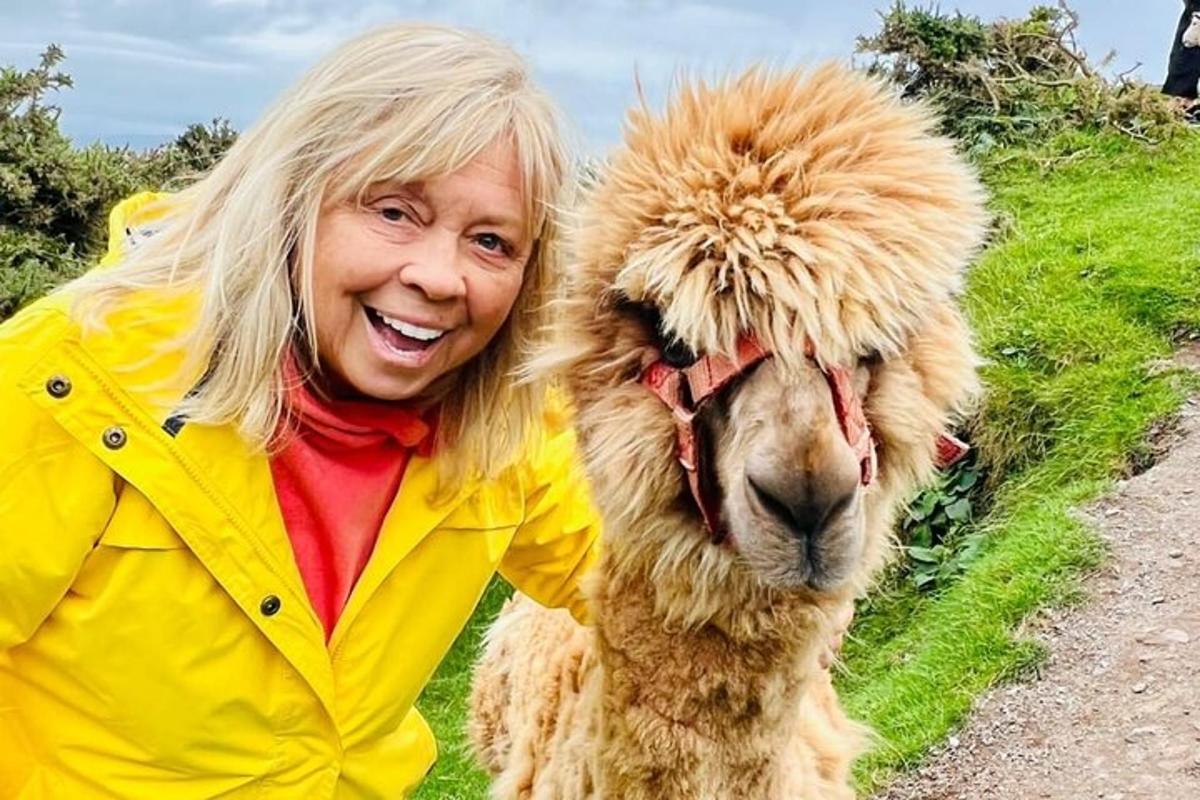 Žena stojí vedle lamy