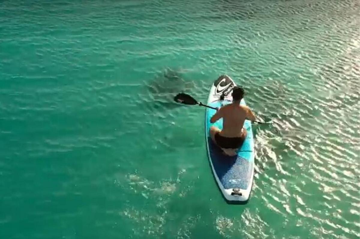 moški na deski za veslanje v vodi