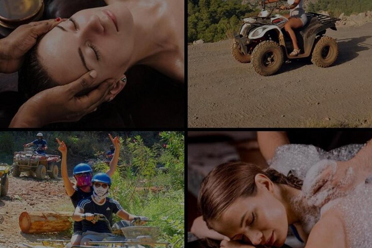 koláž z obrázků dívky a muže na čtyřkolce