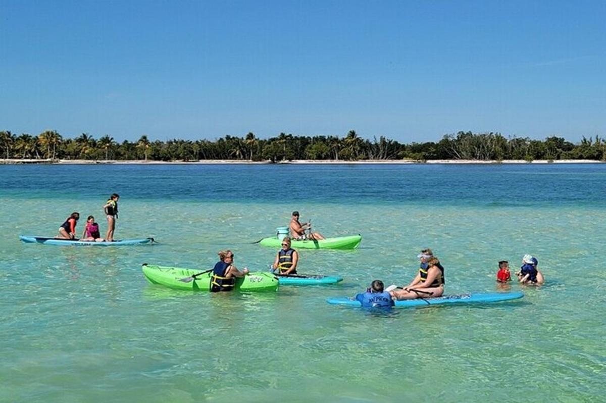 a group of people sitting on kayaks in the water