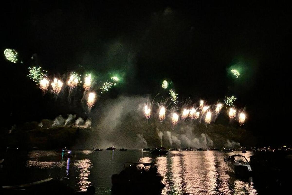 a fireworks display in the water at night