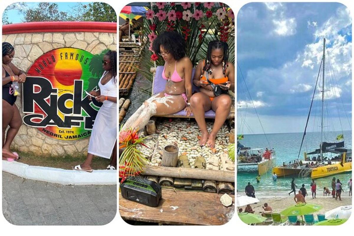 Un collage de cuatro fotografías de personas en la playa.