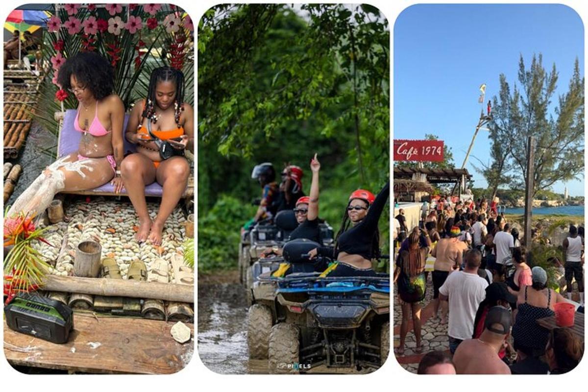 een collage van drie foto's van mensen op een vrachtwagen