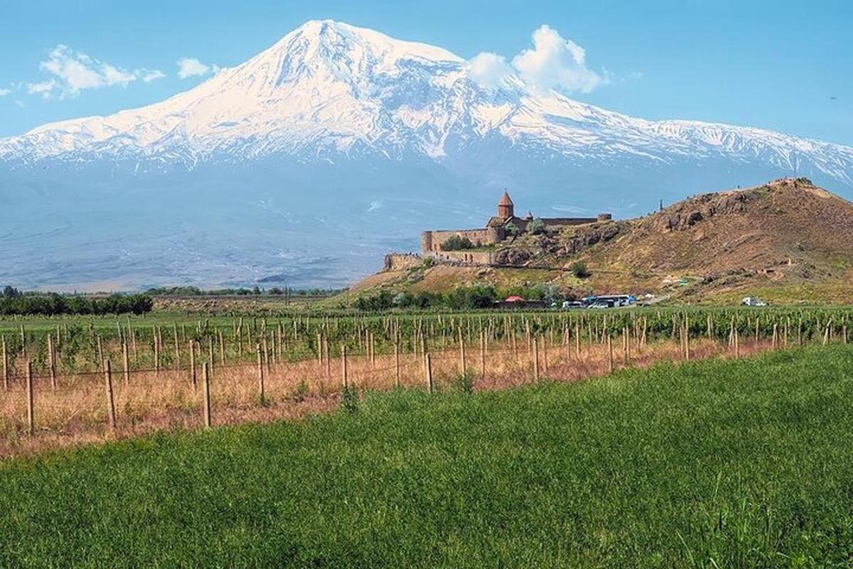 a castle on a hill with a mountain in the background