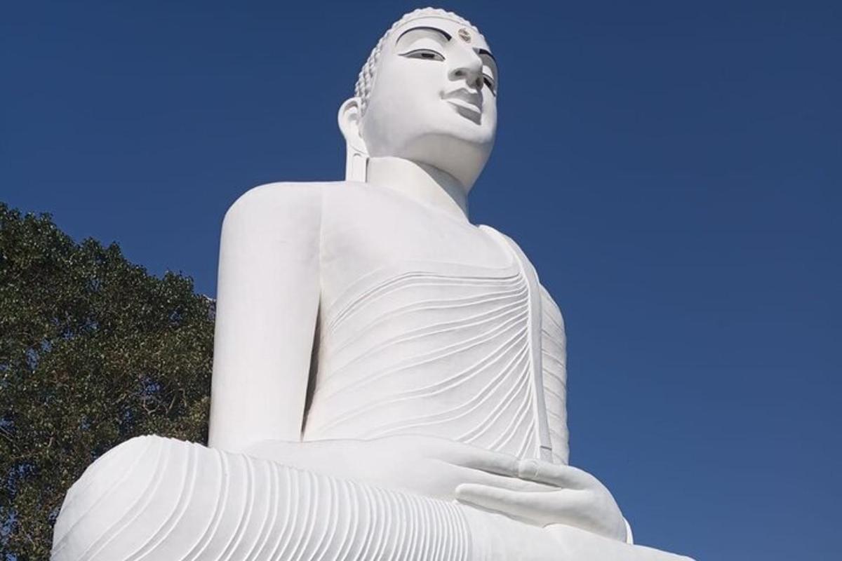 una gran estàtua blanca d'una dona asseguda a terra