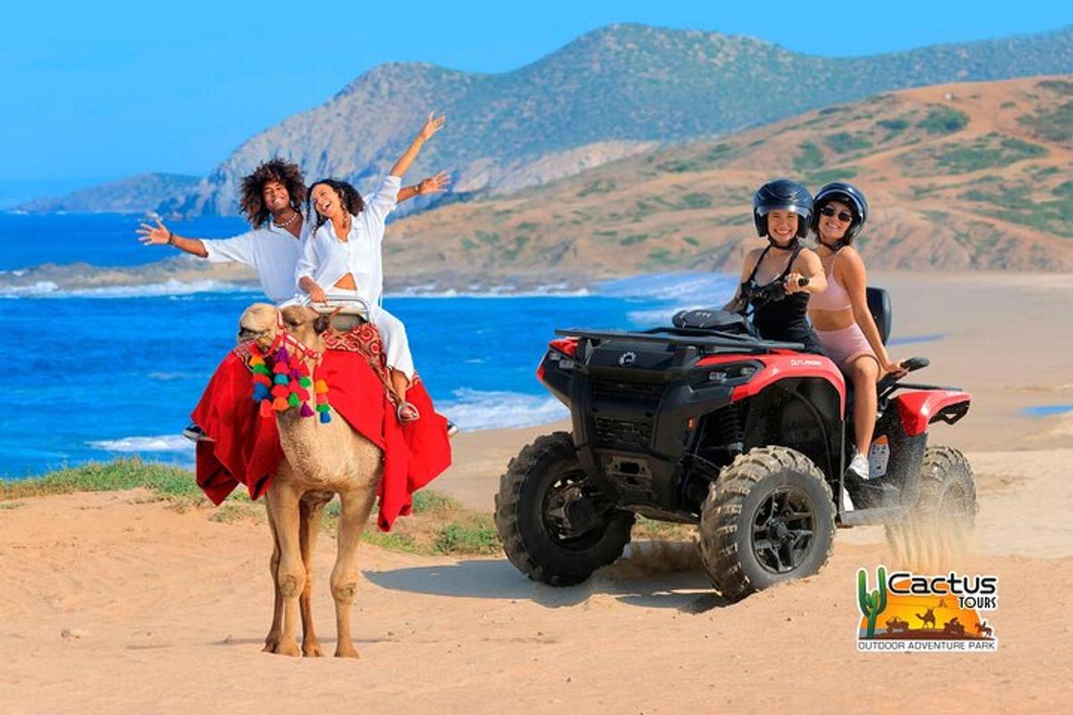Un grupo de personas en un vehículo todo terreno en la playa.