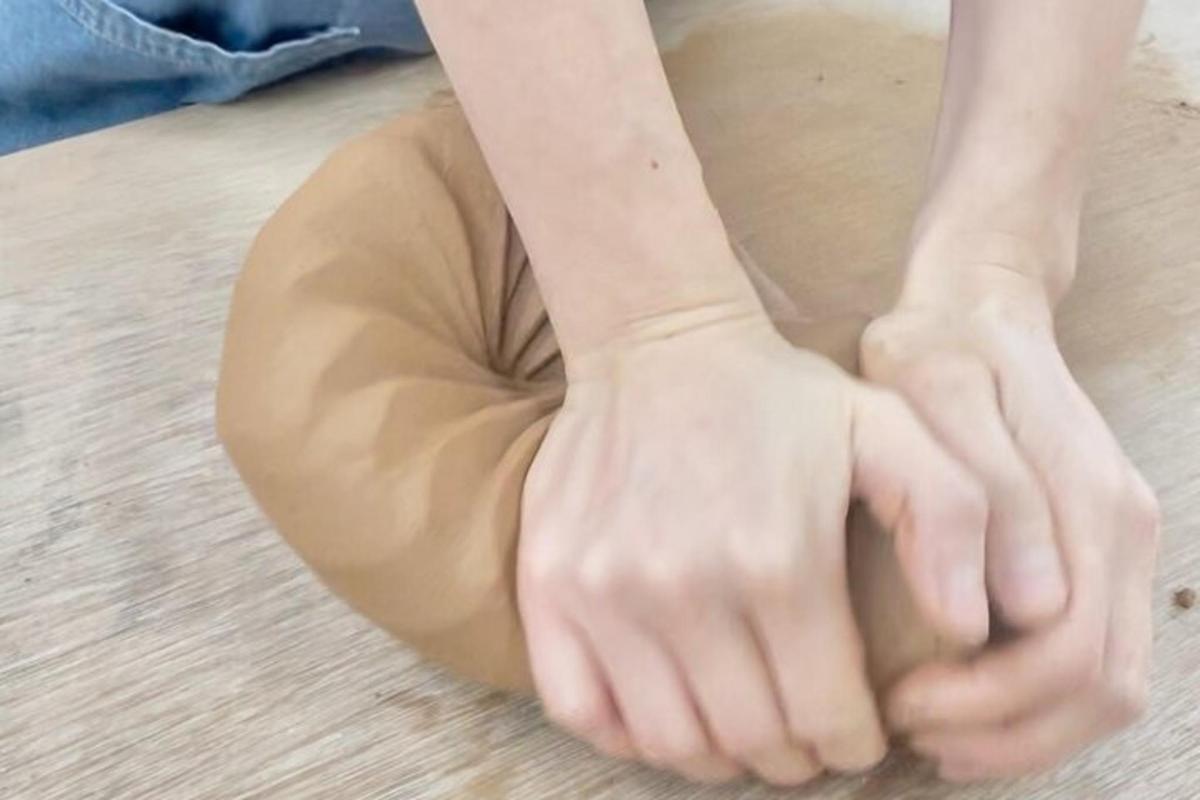 a person with their hands on a ball of dough