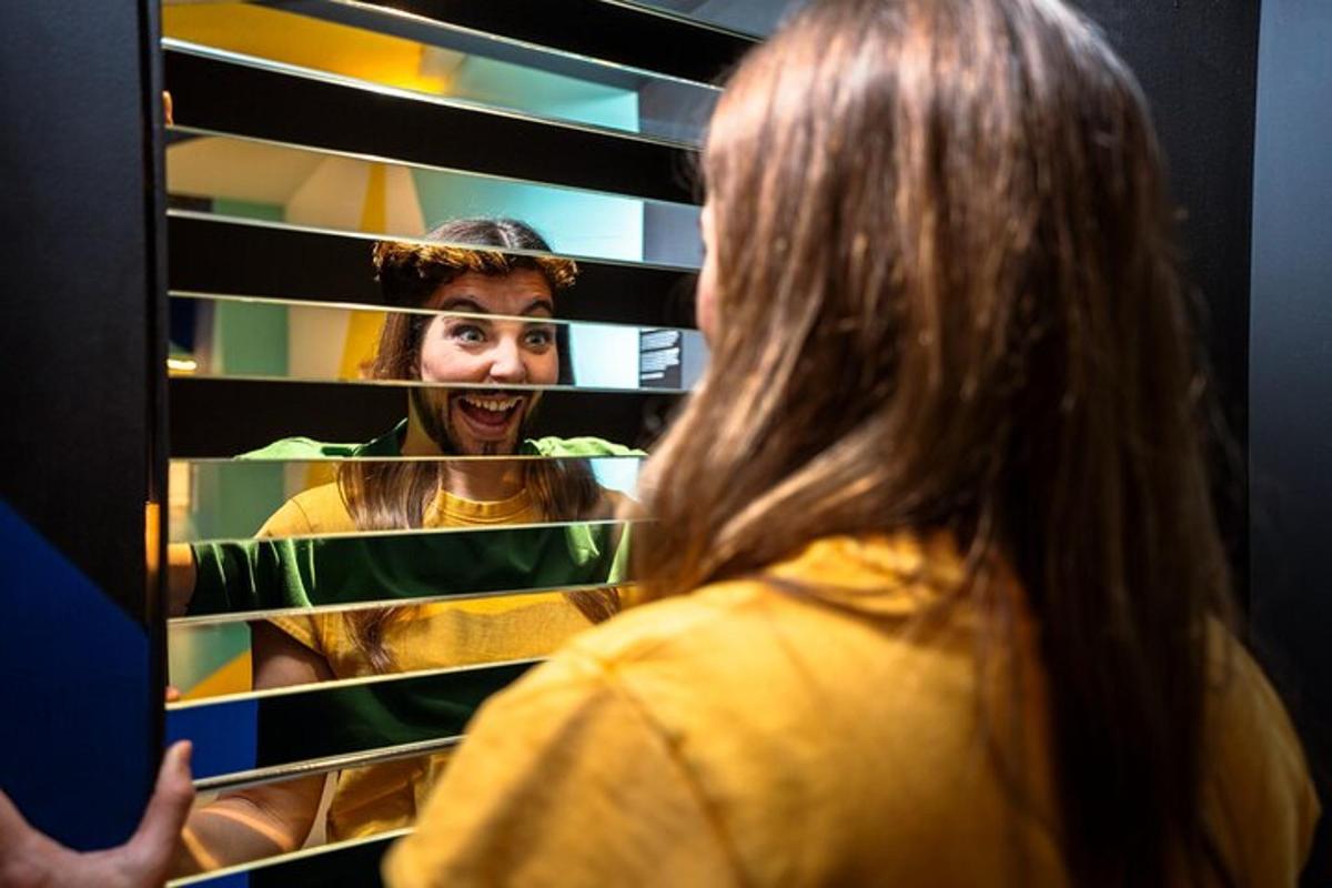 a woman looking at her face in a mirror