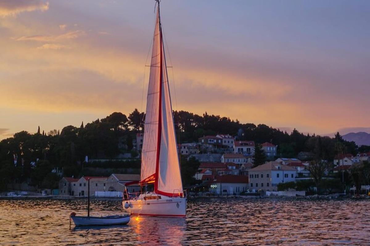 ένα ιστιοφόρο στο νερό με μια πόλη στο φόντο