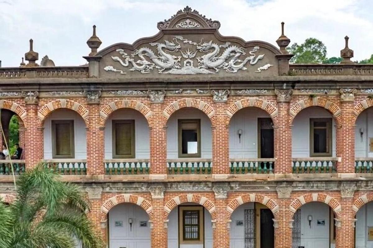 an old brick building with an ornate roof