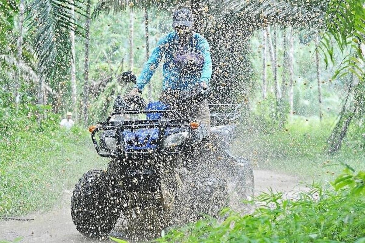 a person riding on the back of an elephant in the rain