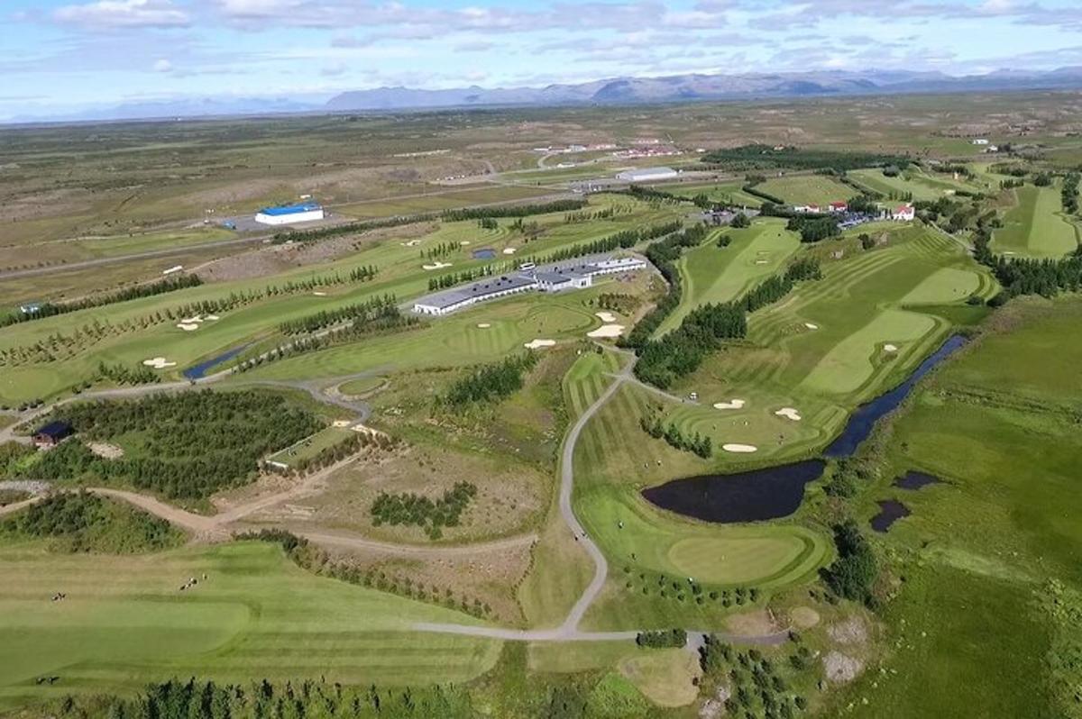 an aerial view of a golf course