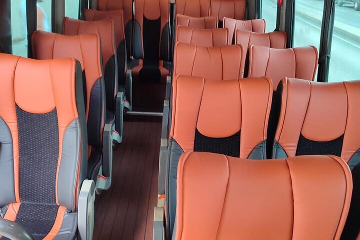 una filera de seients taronges en un autobús