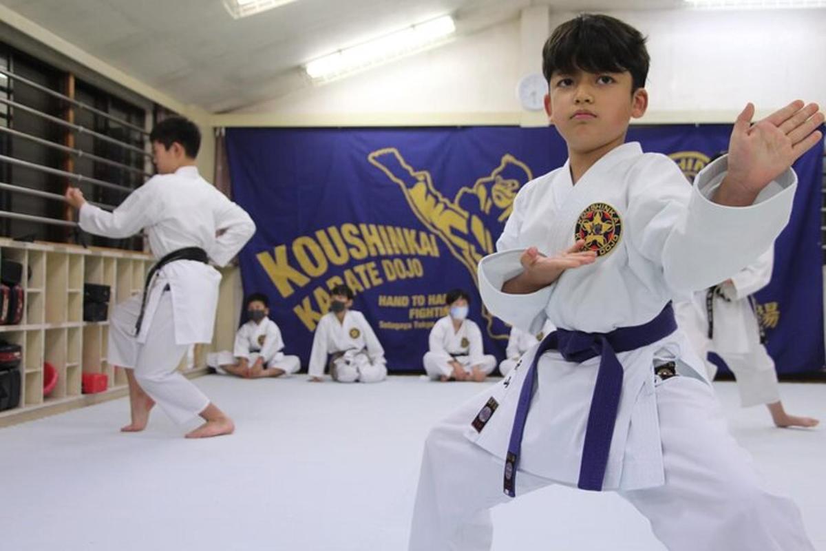dua anak laki-laki muda berkimono putih di pusat kebugaran