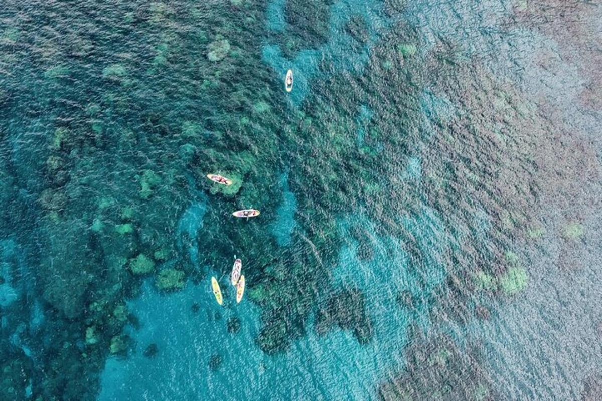 uma vista aérea do oceano com barcos na água