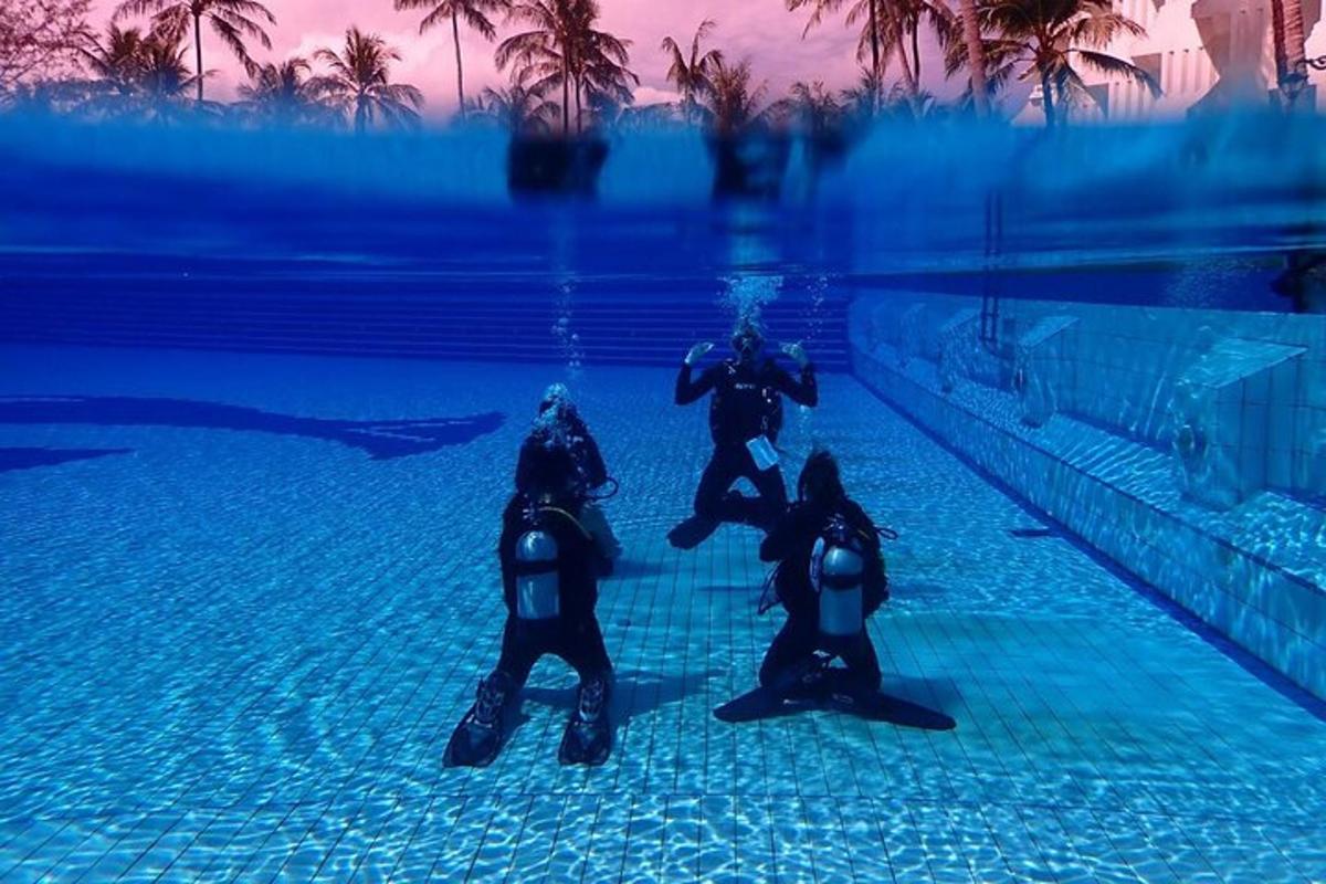 eine Gruppe von Menschen in Neoprenanzügen im Wasser