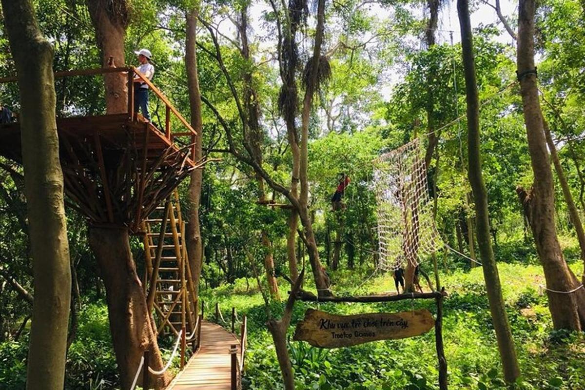 a man in a tree house in the forest