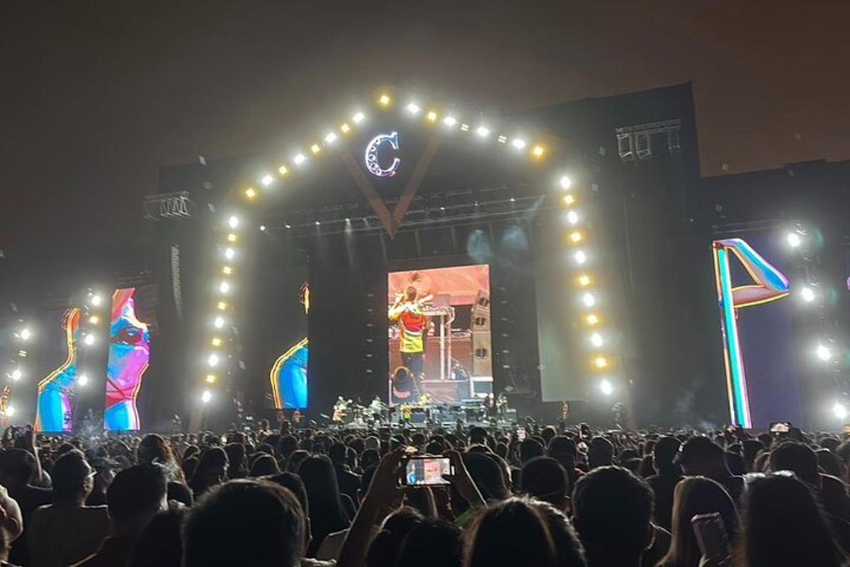 una folla di persone che guardano un concerto di notte