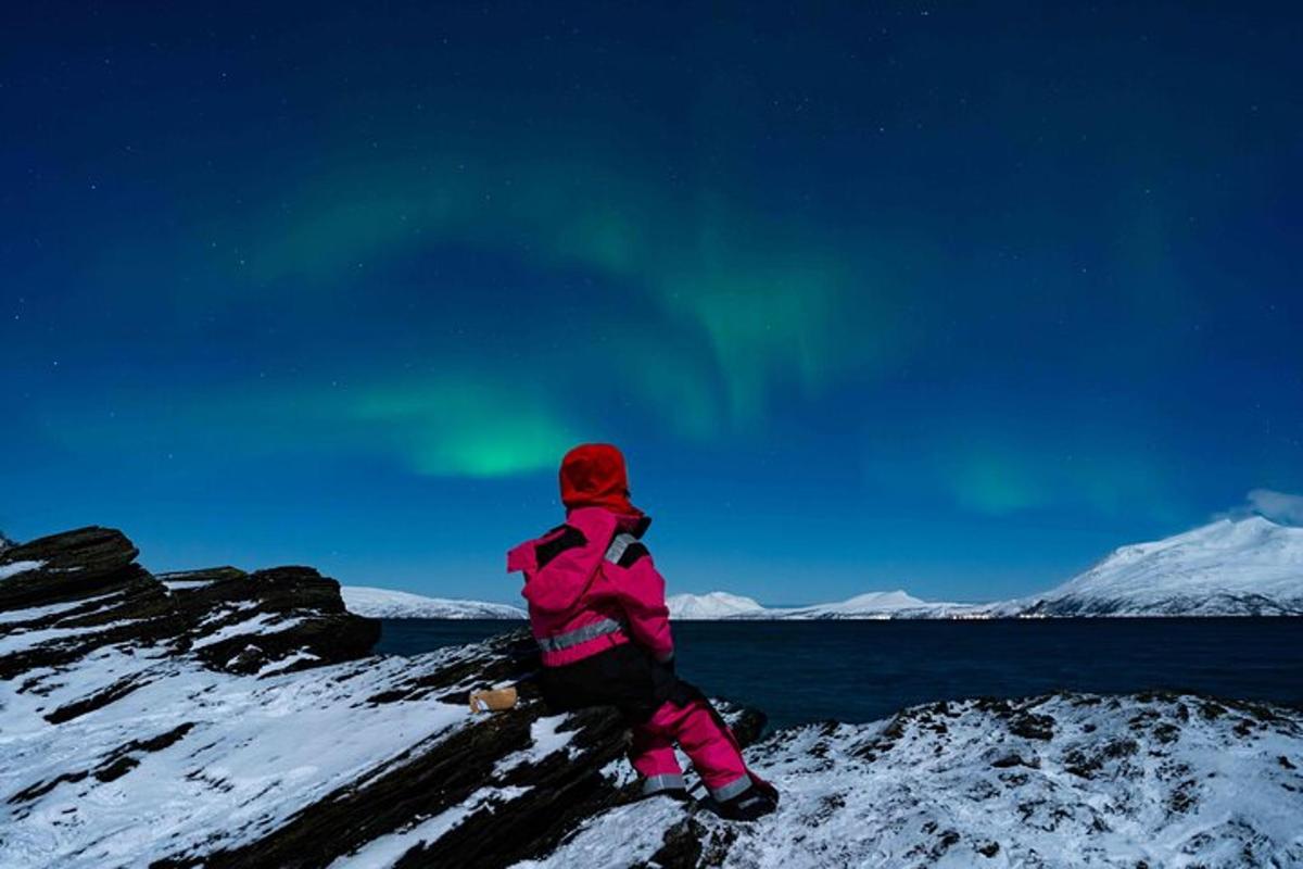 una persona in piedi su una roccia nella neve