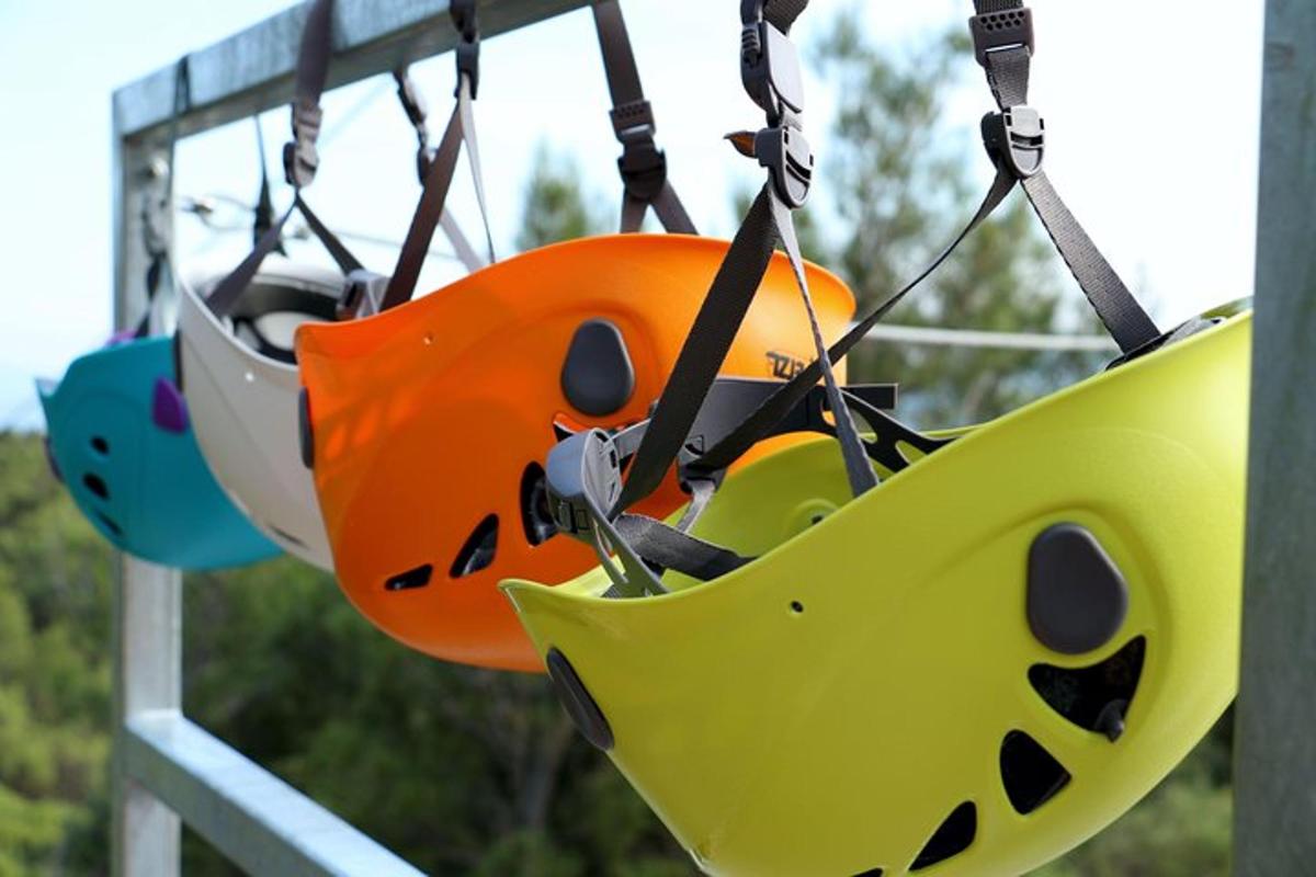 a swing set with many different colored swings