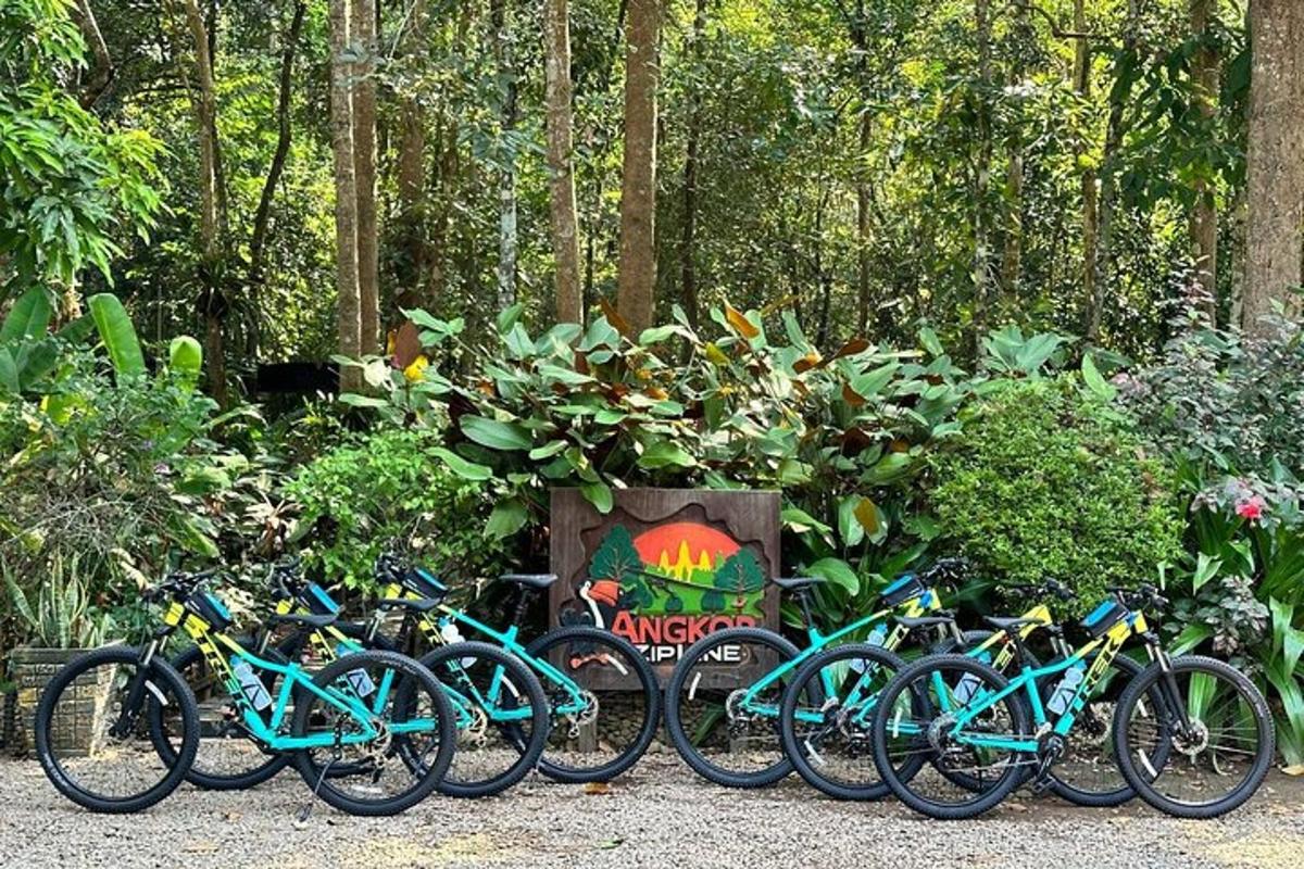 um grupo de bicicletas estacionadas uma ao lado da outra