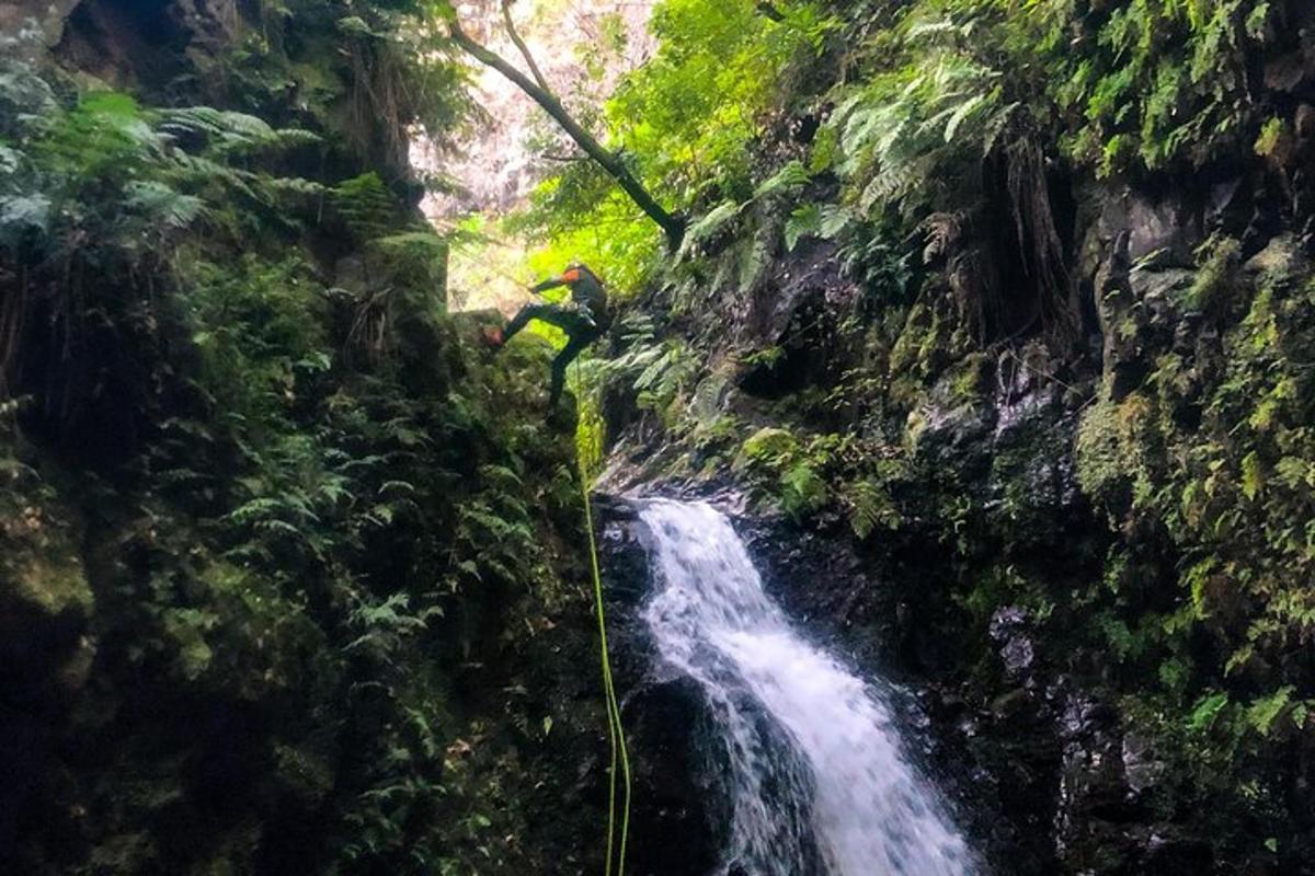 una persona che salta da una cascata in un canyon