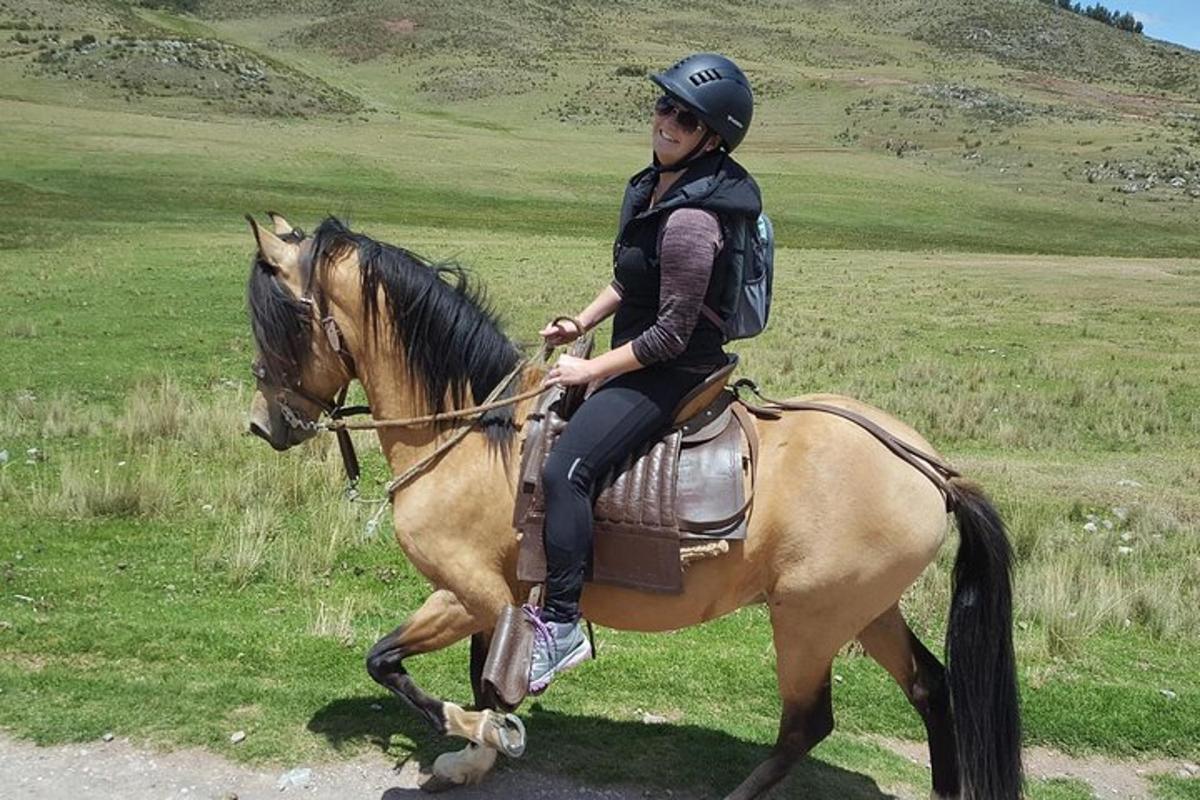 una donna a cavallo in un campo