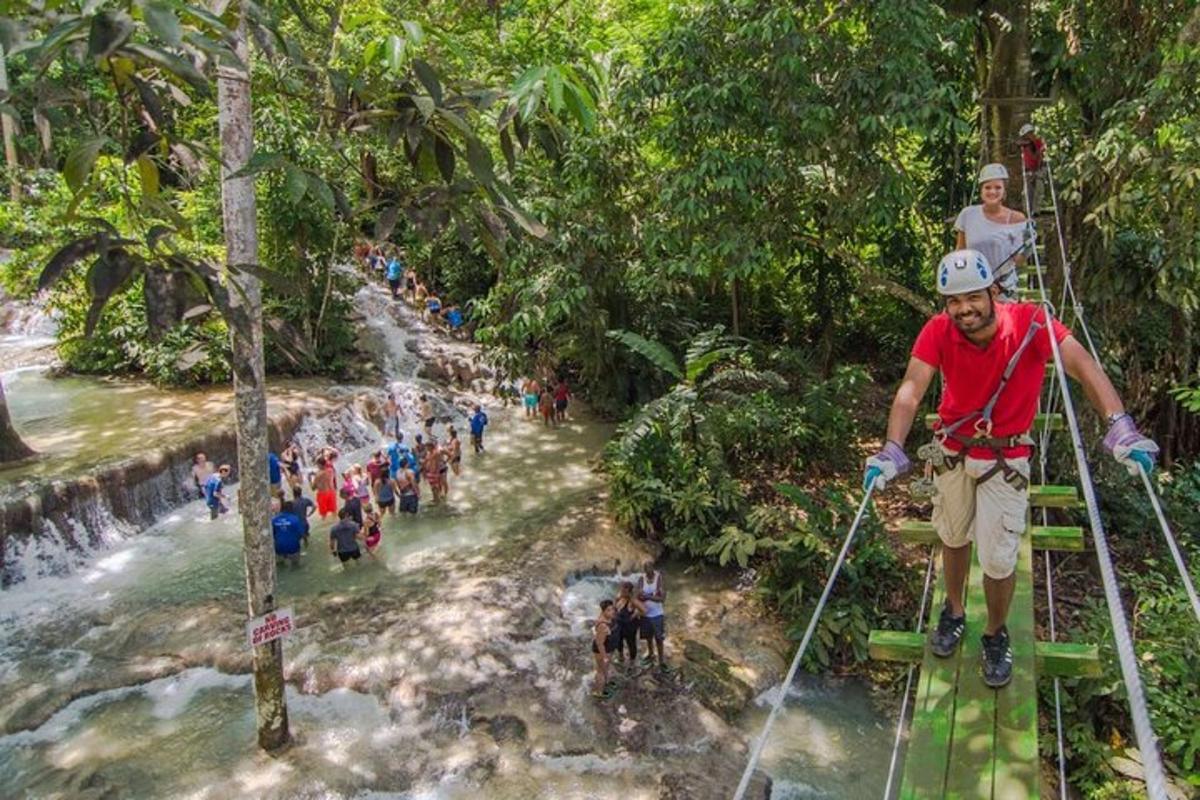 un hombre en una tirolina en la jungla