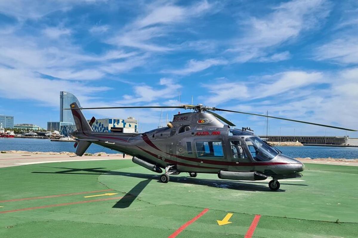 un elicopter parcat pe o pistă lângă apă