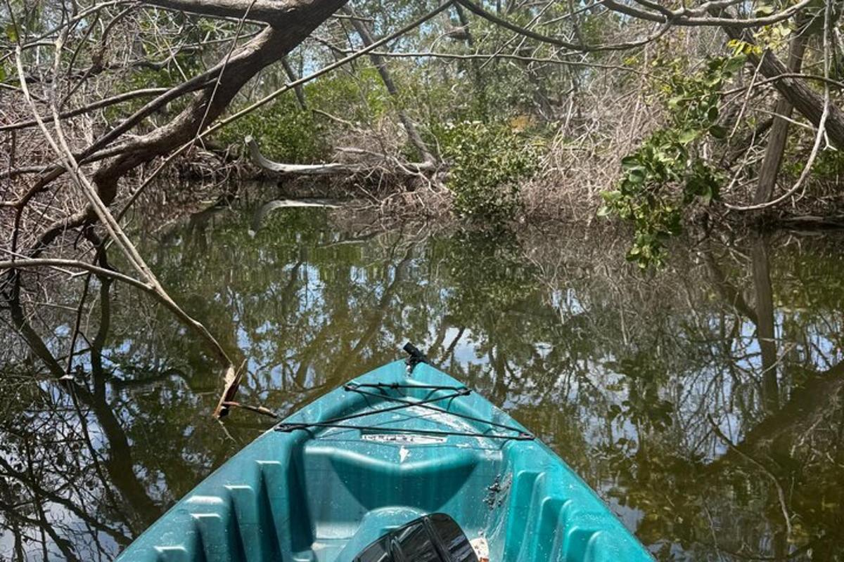 un kayak blu in mezzo a un fiume