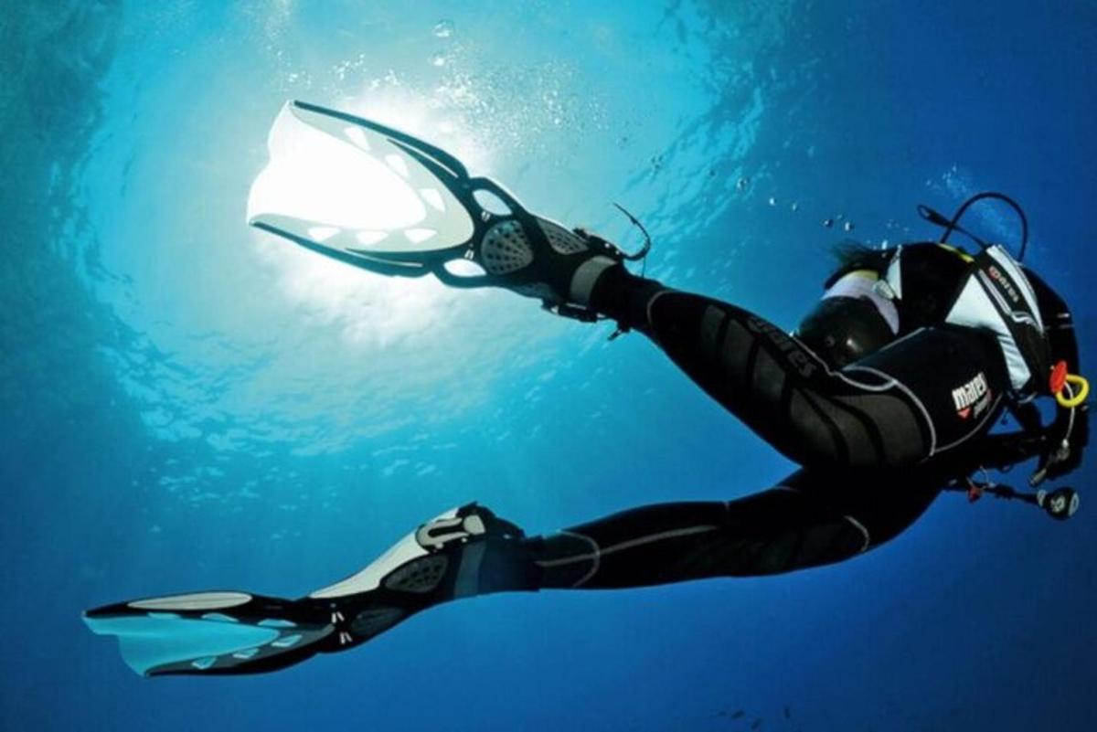 una persona con una muta si sta immergendo in acqua