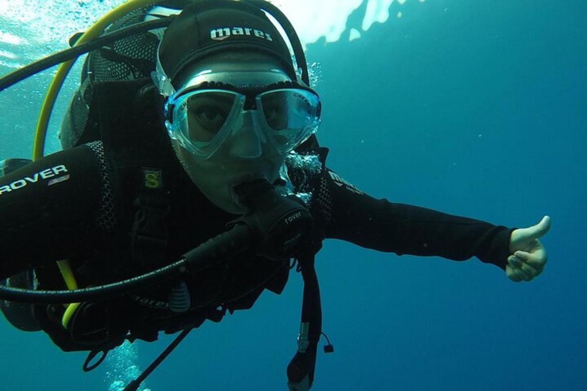 ένα άτομο με στολή κατάδυσης και μάσκα αερίων