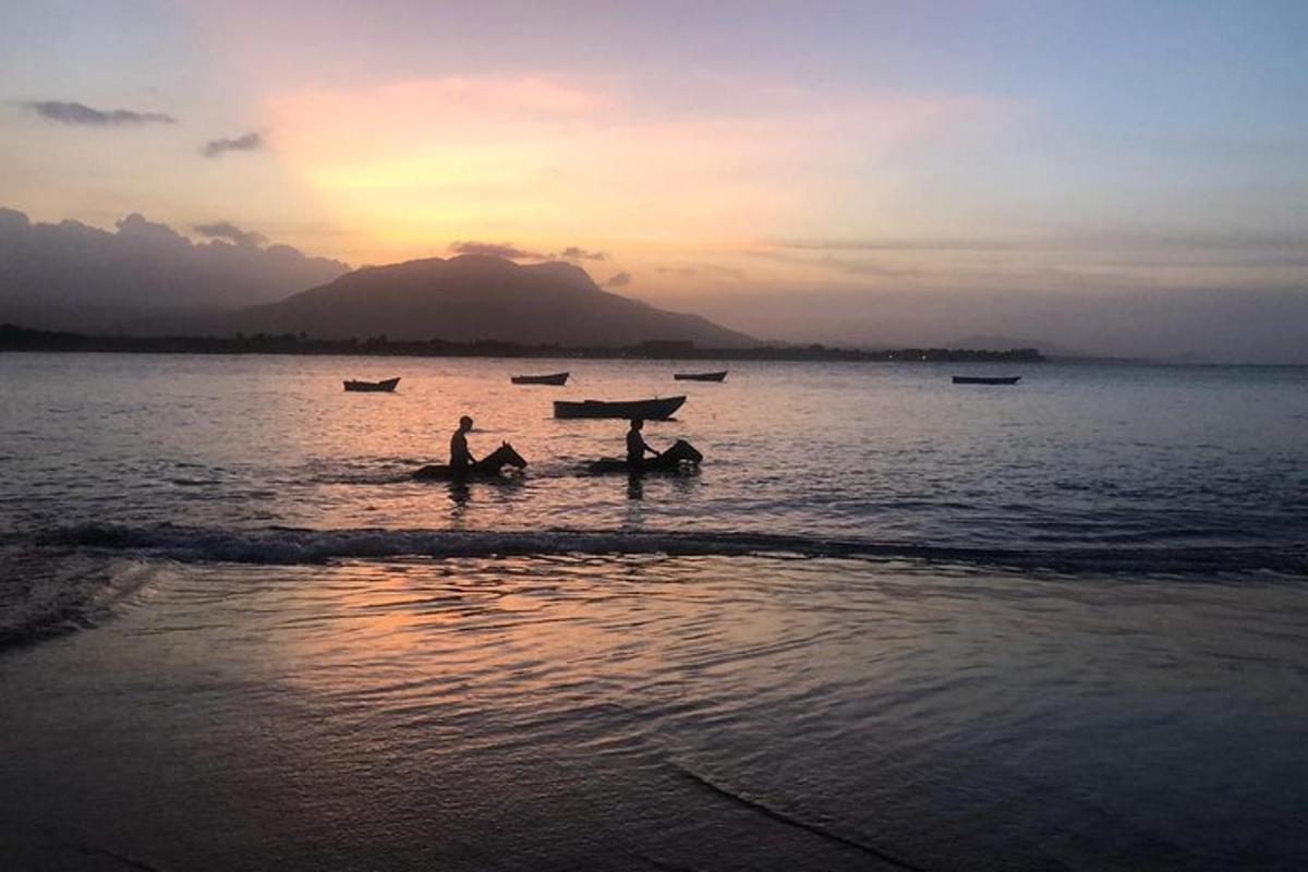 un paio di persone in acqua al tramonto