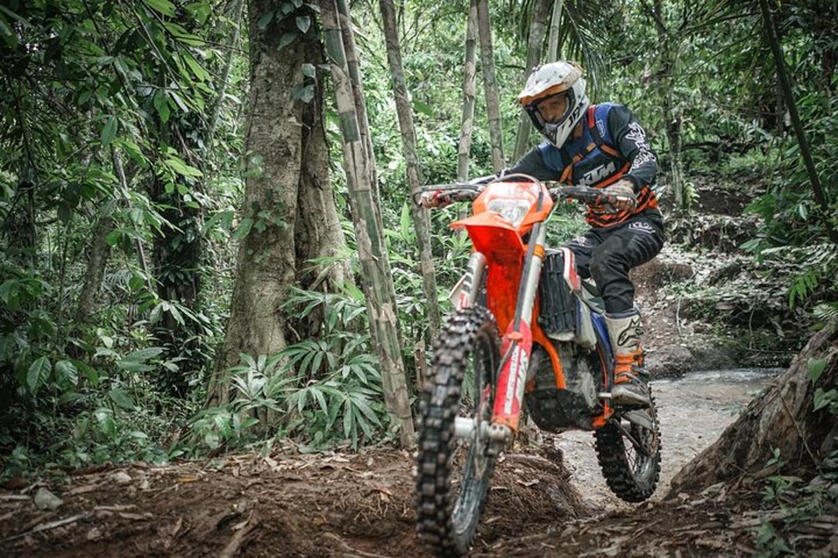 una persona que va en bicicleta de cross al bosc