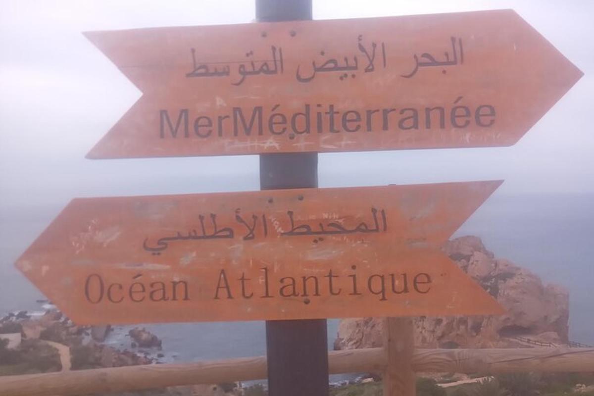 un rètol de carrer amb dues fletxes en diferents idiomes