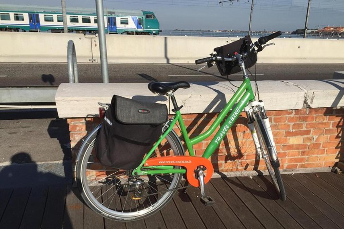 una bicicleta verda aparcada al costat d'una paret de maons