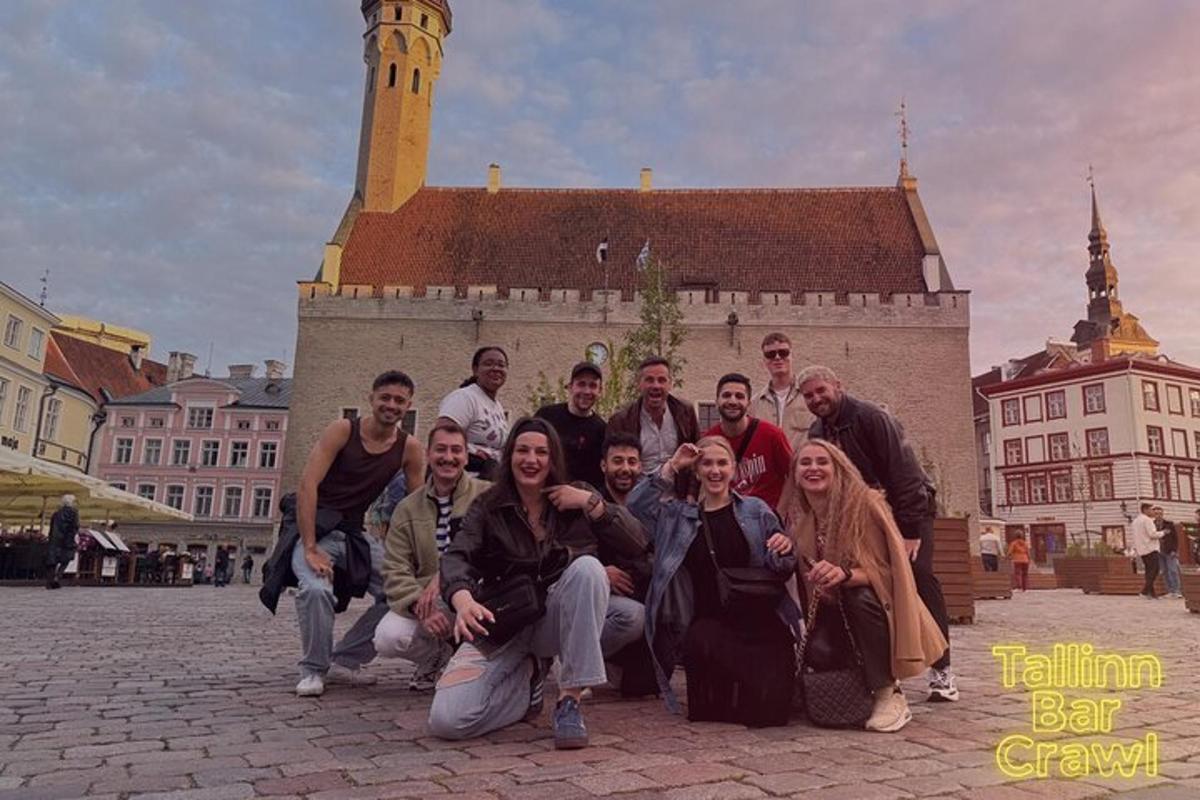 a group of people posing for a picture in a city
