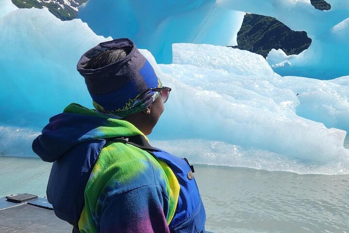 a man is looking at an ice cave