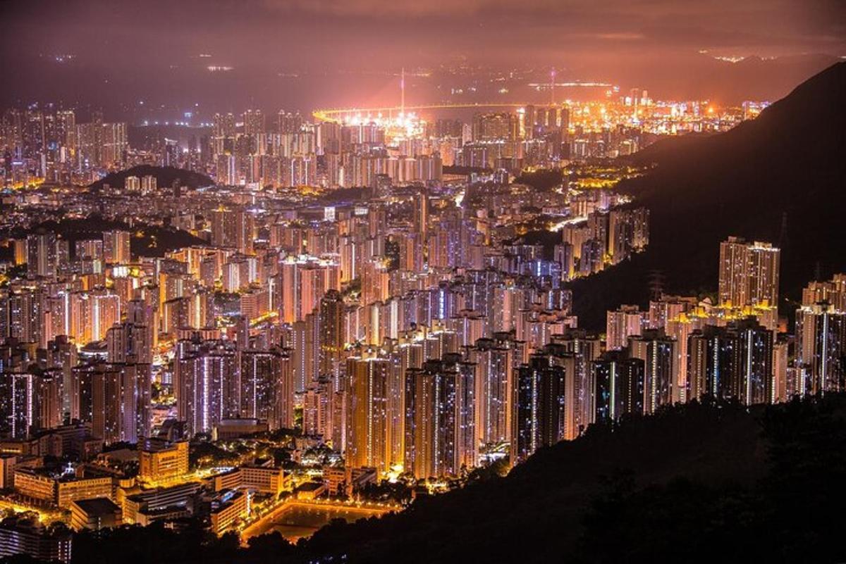 a view of a city at night with lights