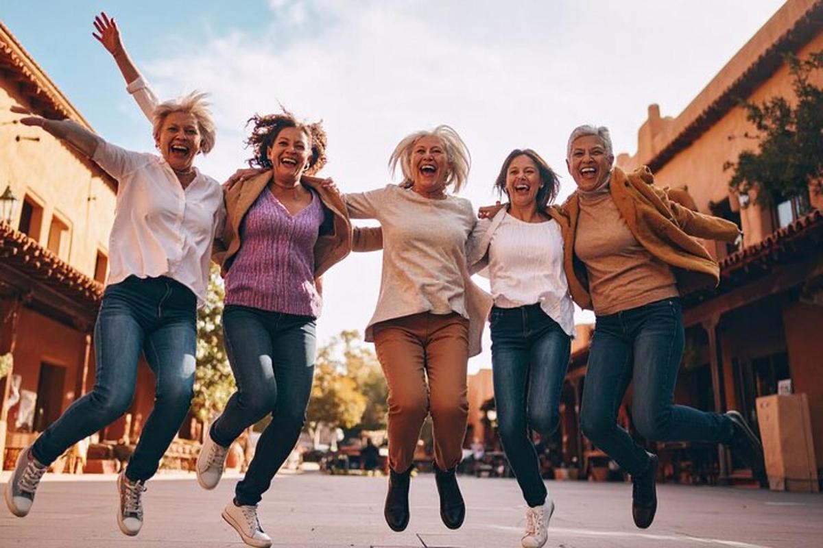 a group of women jumping in the air