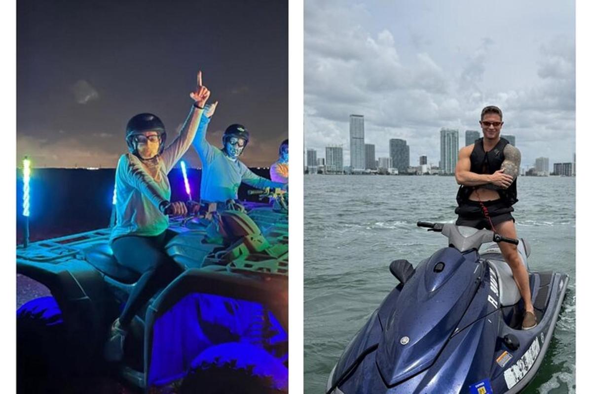 um grupo de pessoas andando de jet ski na água